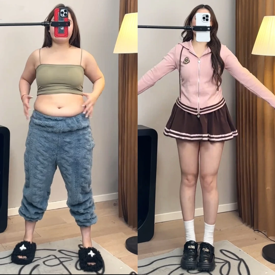 大码学院风甜美减龄粉色连帽运动卫衣女装春秋高腰半身短裙两件套