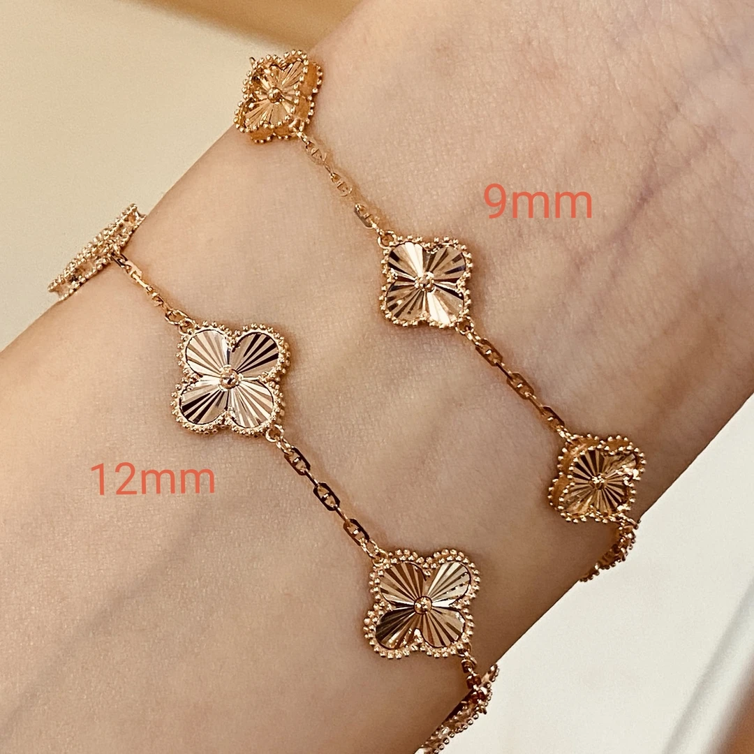 18K金五花手链老花彩金玫瑰金色幸运草手饰爆闪经典镭射轻奢双面