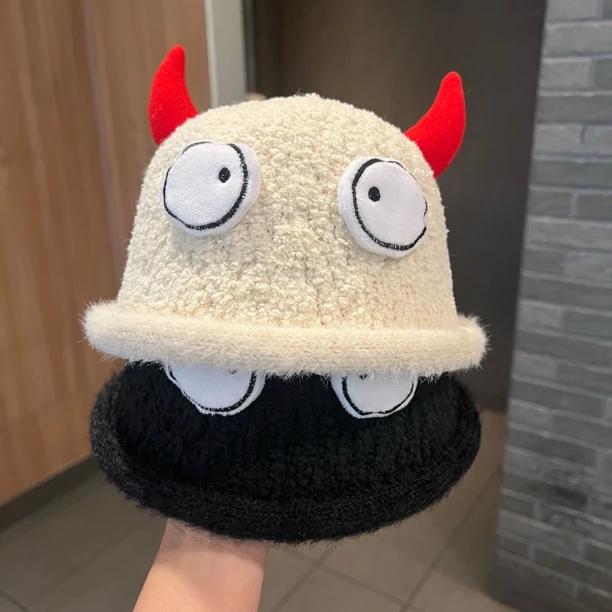 【小恶魔】宝宝帽子秋冬季超萌可爱保暖渔夫帽萌娃出游穿搭毛绒盆帽