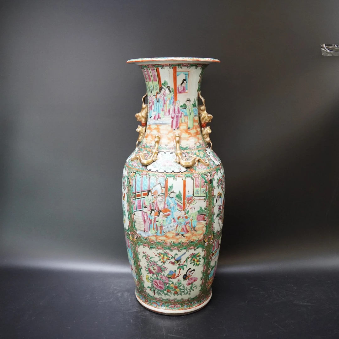 Lot.25080813清同治广彩人物花鸟纹赏瓶 高：约61.3cm