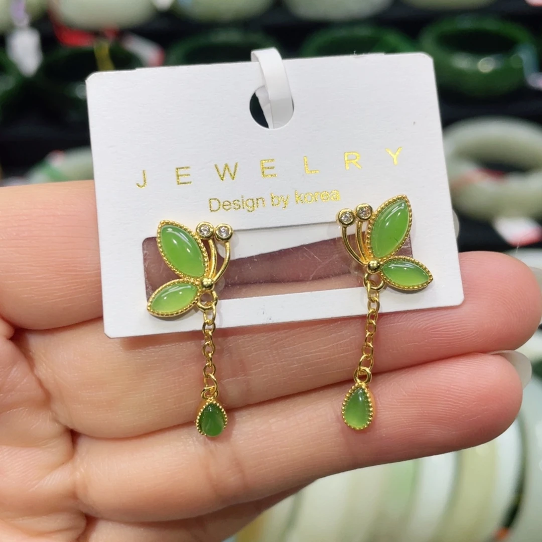 银S925镶嵌和田玉耳饰