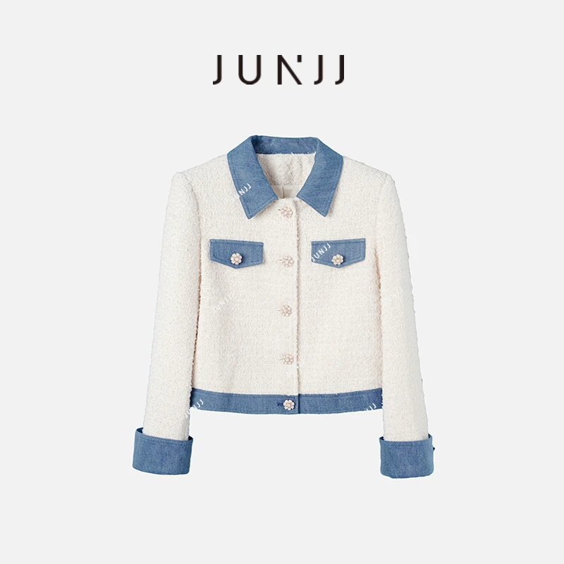 杰瑞【弗里时报】2024新款高级气质显瘦休闲牛仔拼接小香风外套