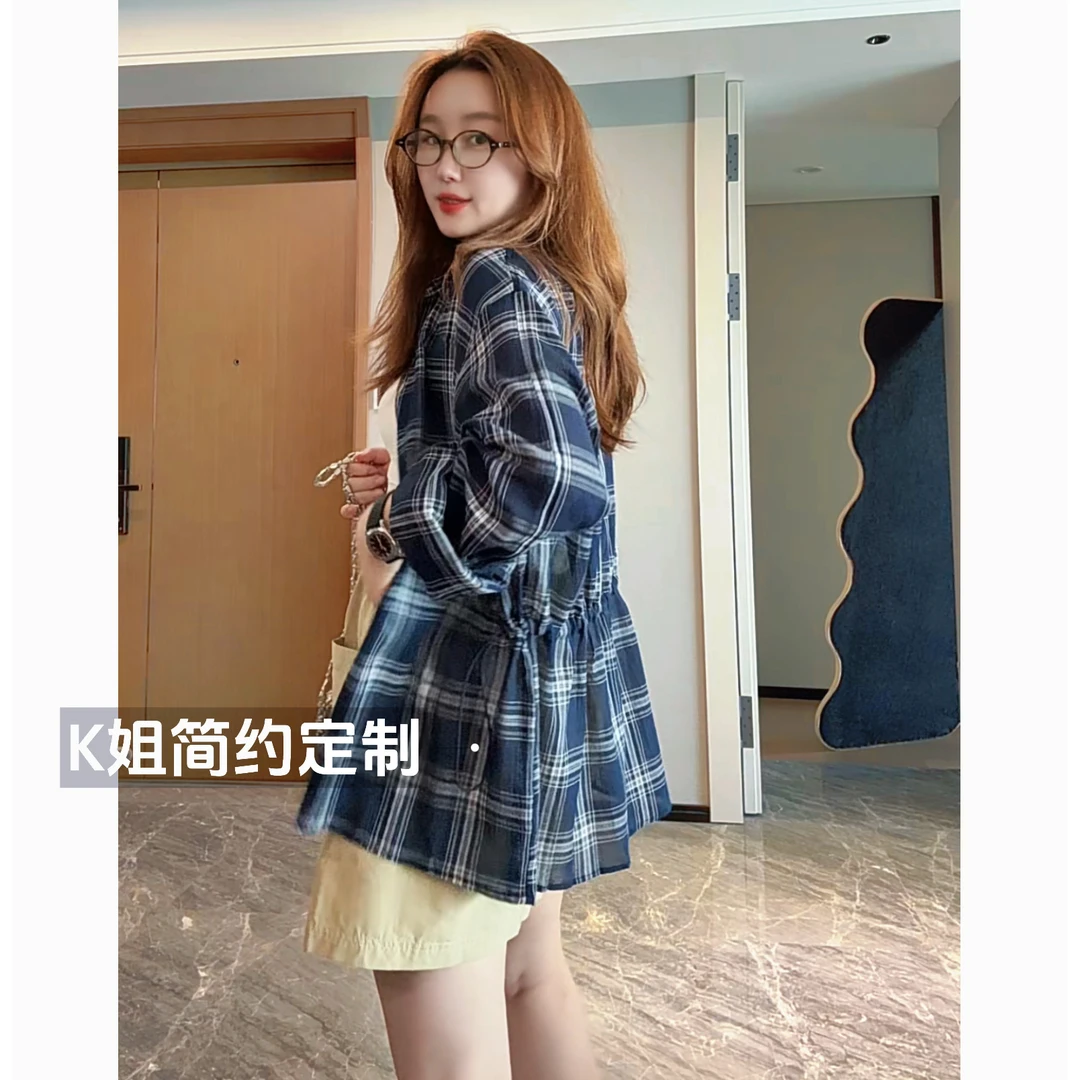 GTNER“KK定制”早秋新款格子衬衫春秋显瘦气质宽松长袖上衣D2000