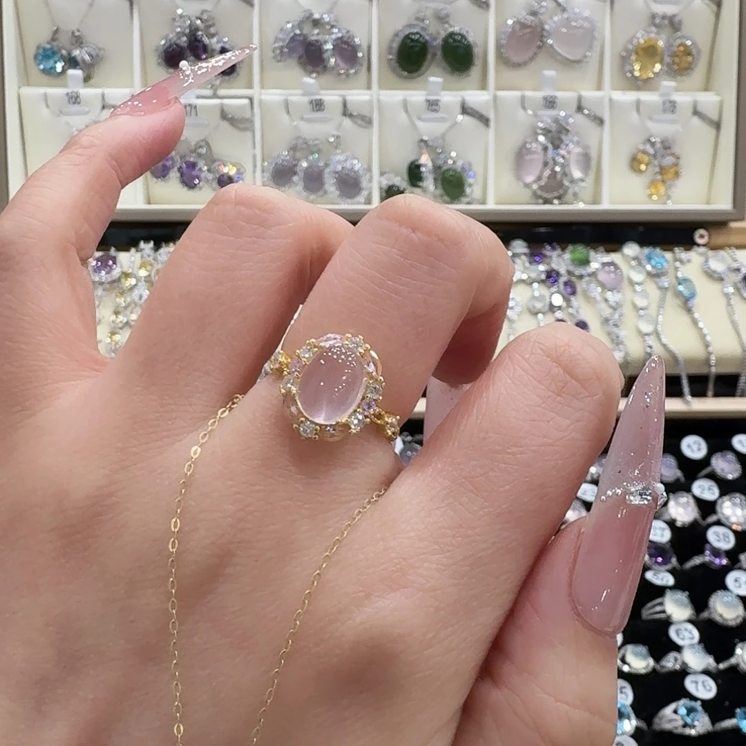 胖***脸银S925镶嵌芙蓉石戒指