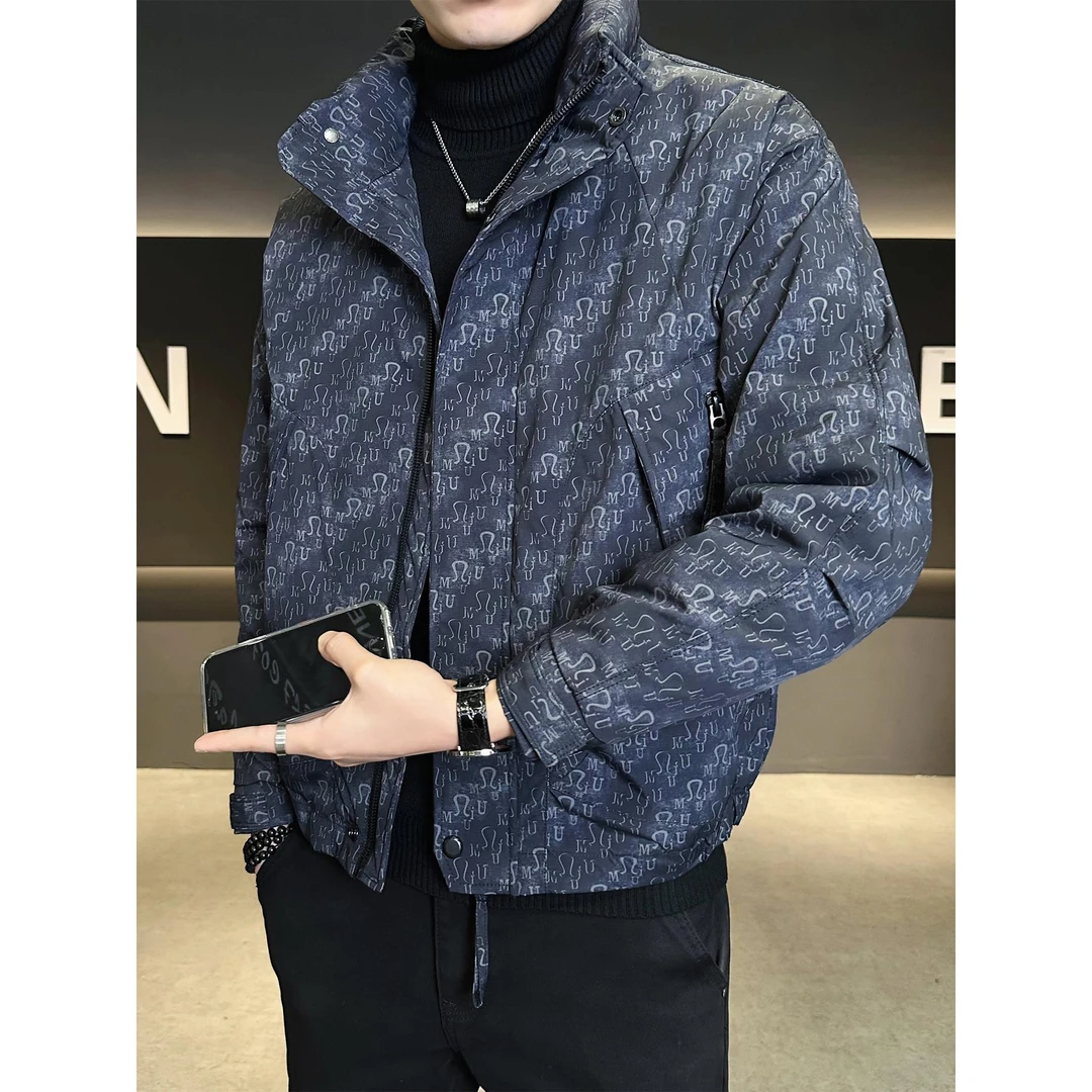 男士羽绒服男款冬季爆款2025新款潮牌满印加厚内胆防寒白鸭绒外套