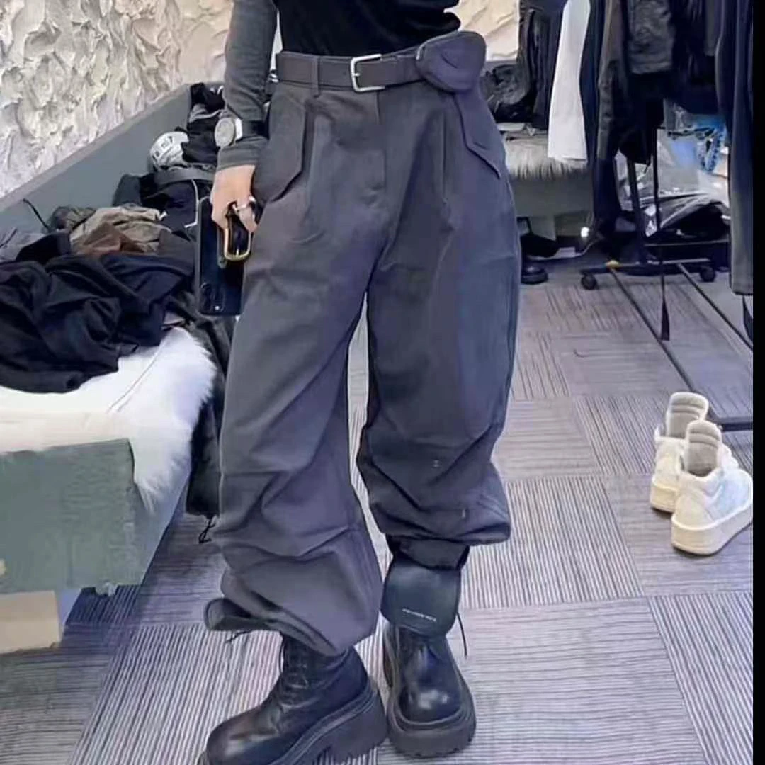 三角包腰带灰色工装裤