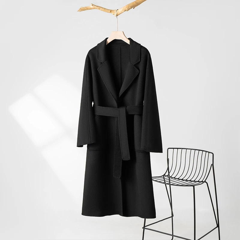 【清仓】长款双面呢大衣高端外套浴袍款女士气质时尚