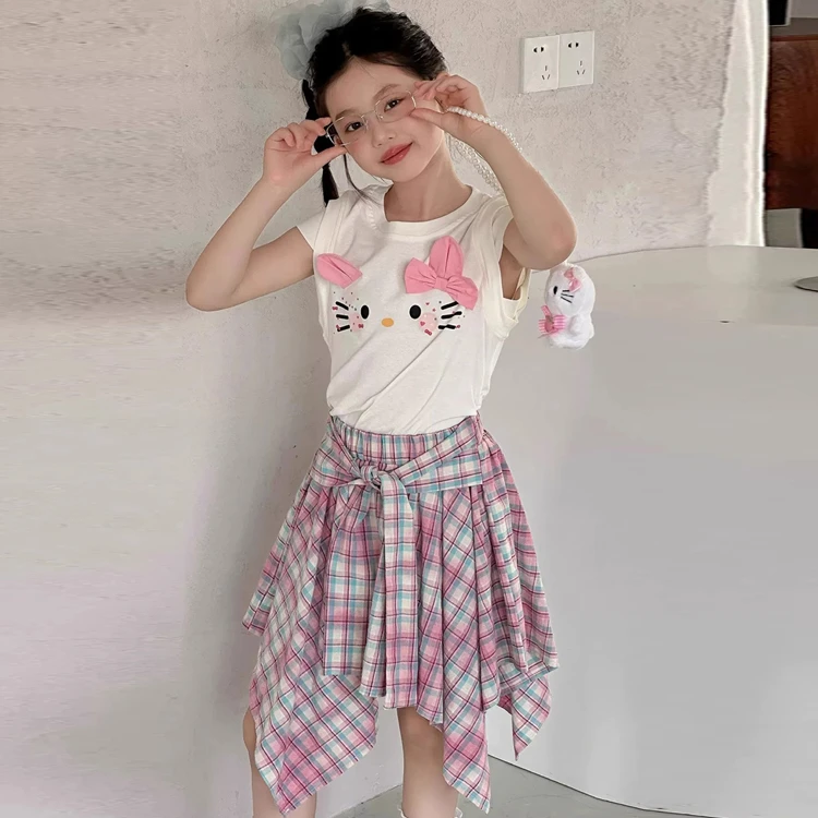 女童短袖T恤夏装套装2025新款洋气时髦爆款女孩6-12岁潮款高级感