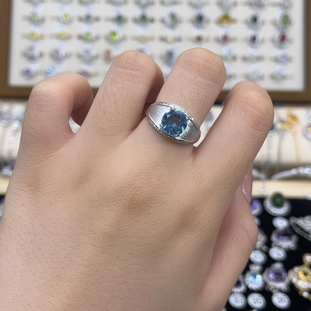 戒指托帕石银S925镶嵌