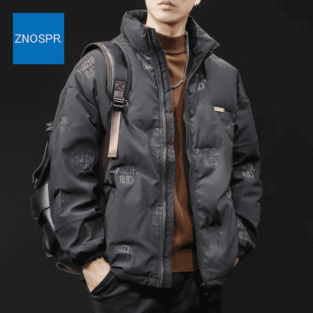 300斤加大码90%白鸭绒羽绒服男冬季潮牌宽松3D压花立领男装外套潮