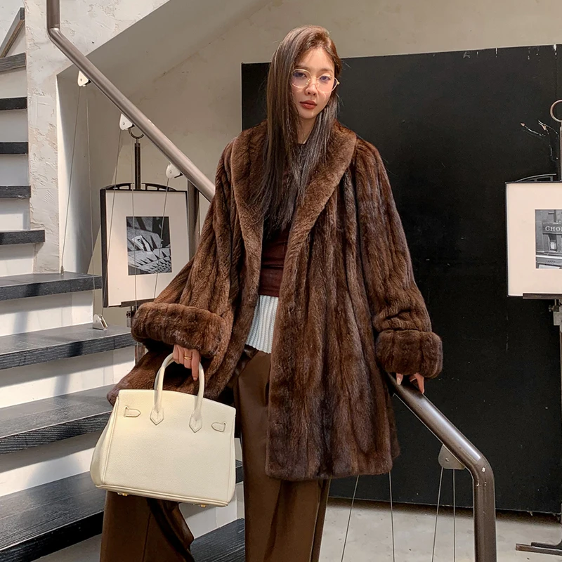 "温莎公主”进口天鹅绒小母貂全抽刀水貂皮草整貂长款貂皮ZD64Y024