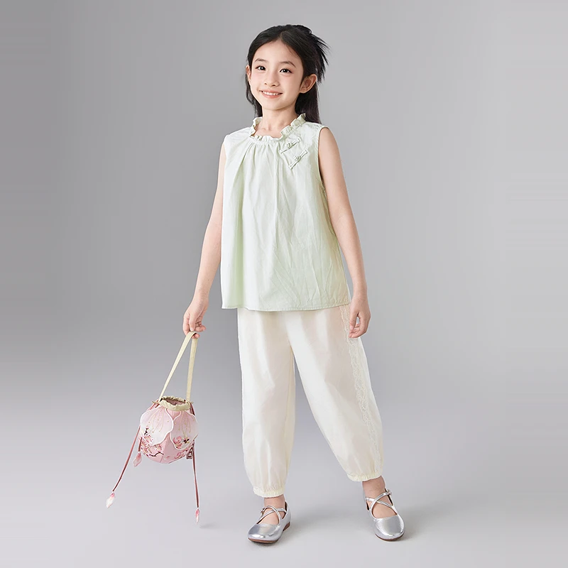 笛莎女童夏季新中式套装2025新款儿童洋气无袖休闲套装-132
