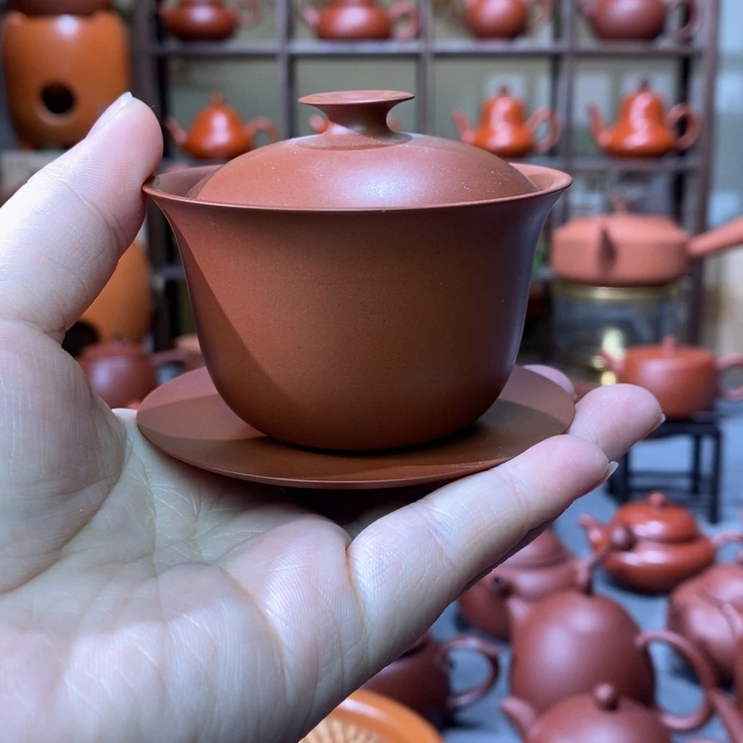 紫砂茶壶邱桂林朱泥三才盖碗90-100cc