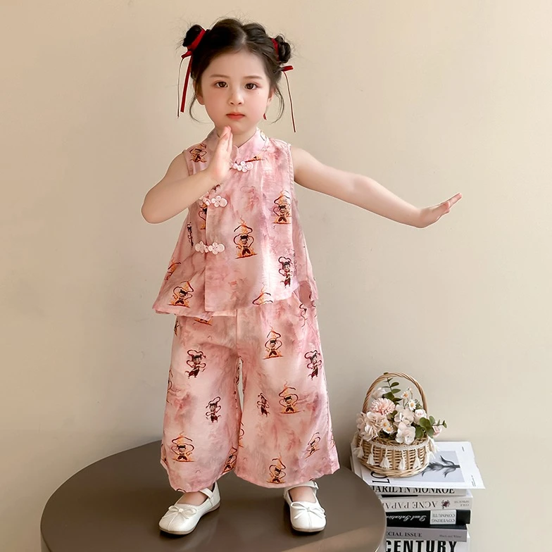 古风汉服新中式夏季儿童国风盘扣哪吒套装洋气时髦宝宝夏款两件套