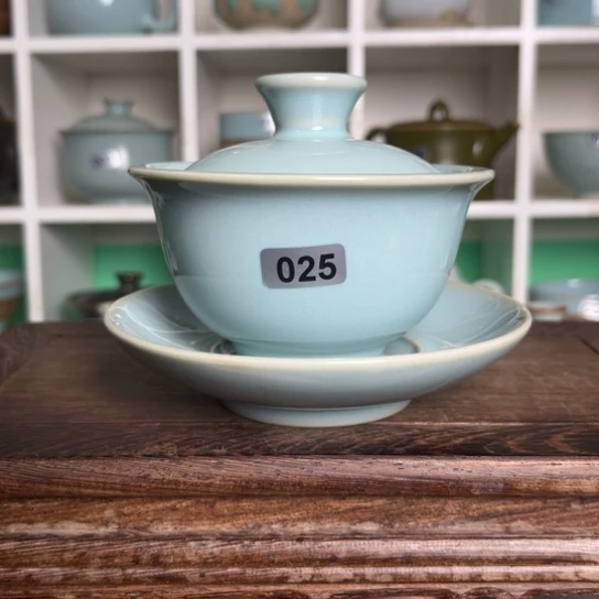 杯025原矿天青釉元宝三才盖碗孤品福利款裸发