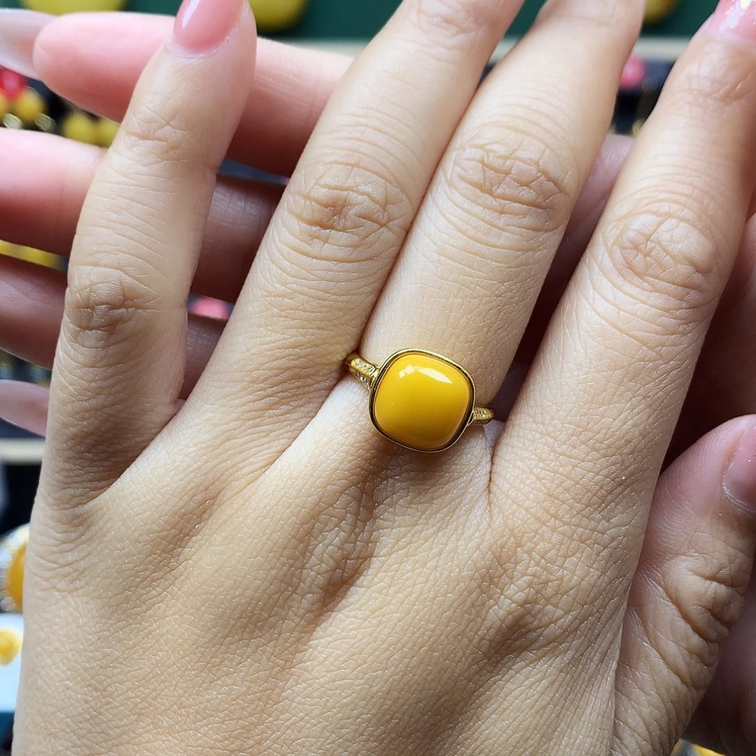 蜜蜡银S925镶嵌戒指戒指