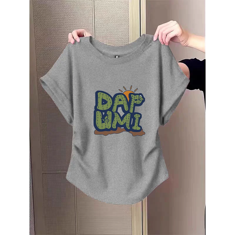 设计感小飞袖正肩圆领短袖t恤女2025夏季灰色不规则褶皱收腰上衣