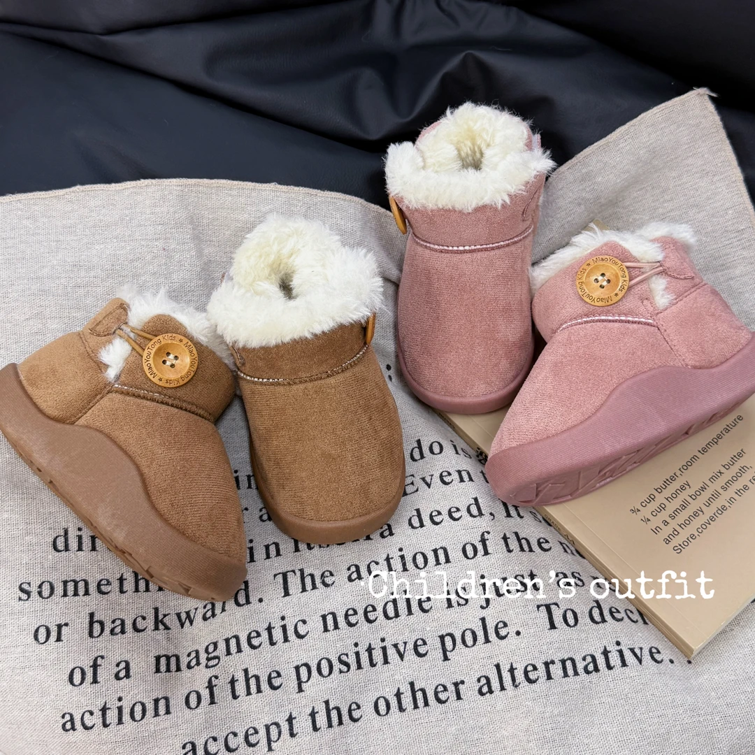 2025新款儿童雪地靴男女童冬款厚绒锁温软底防滑一脚蹬棉鞋
