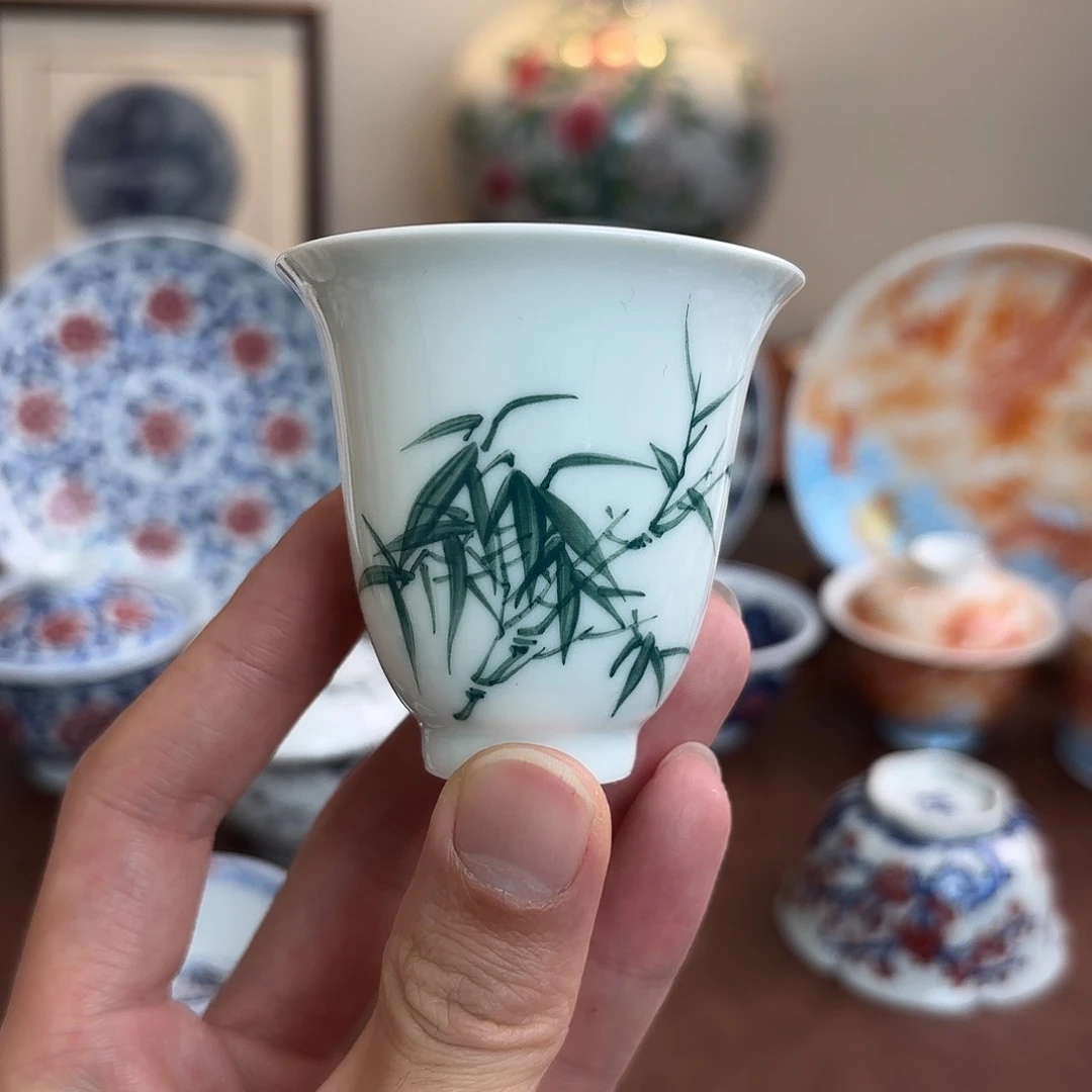 竹报平安闻香杯手绘