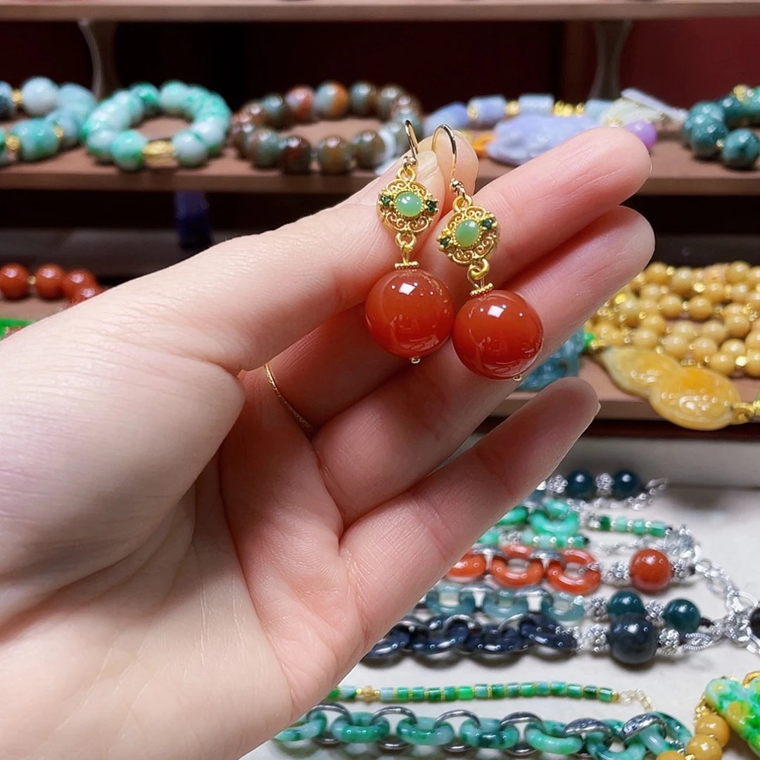 玛瑙/玉髓合金耳钉饰品