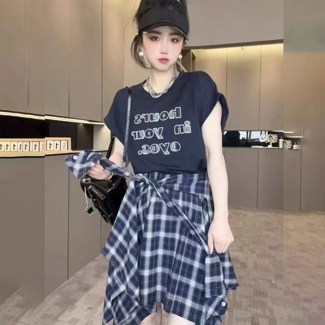 时尚套装裙不规则短裙2025夏季新款字母休闲显瘦两件HJ-1976