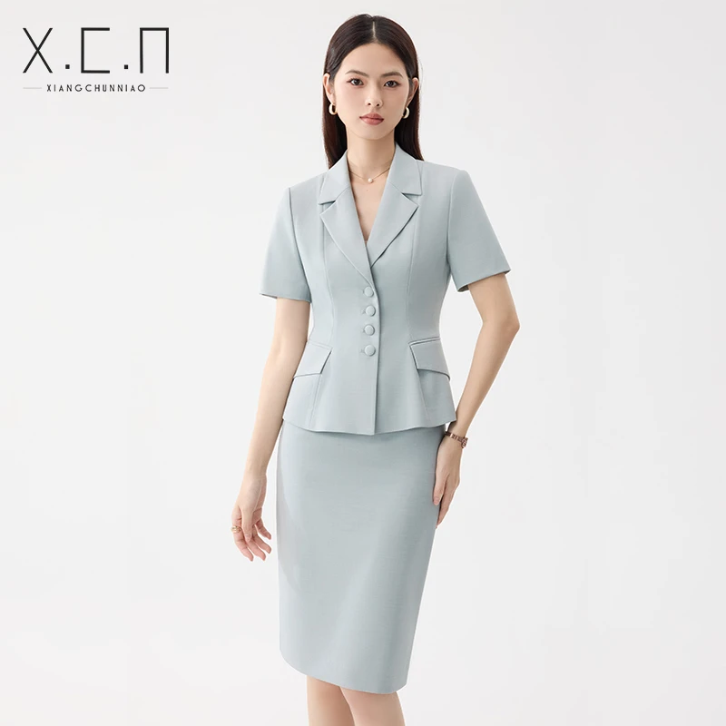 祥春鸟职业西装职场套装裙女夏气质商务通勤正装工作服25T1052