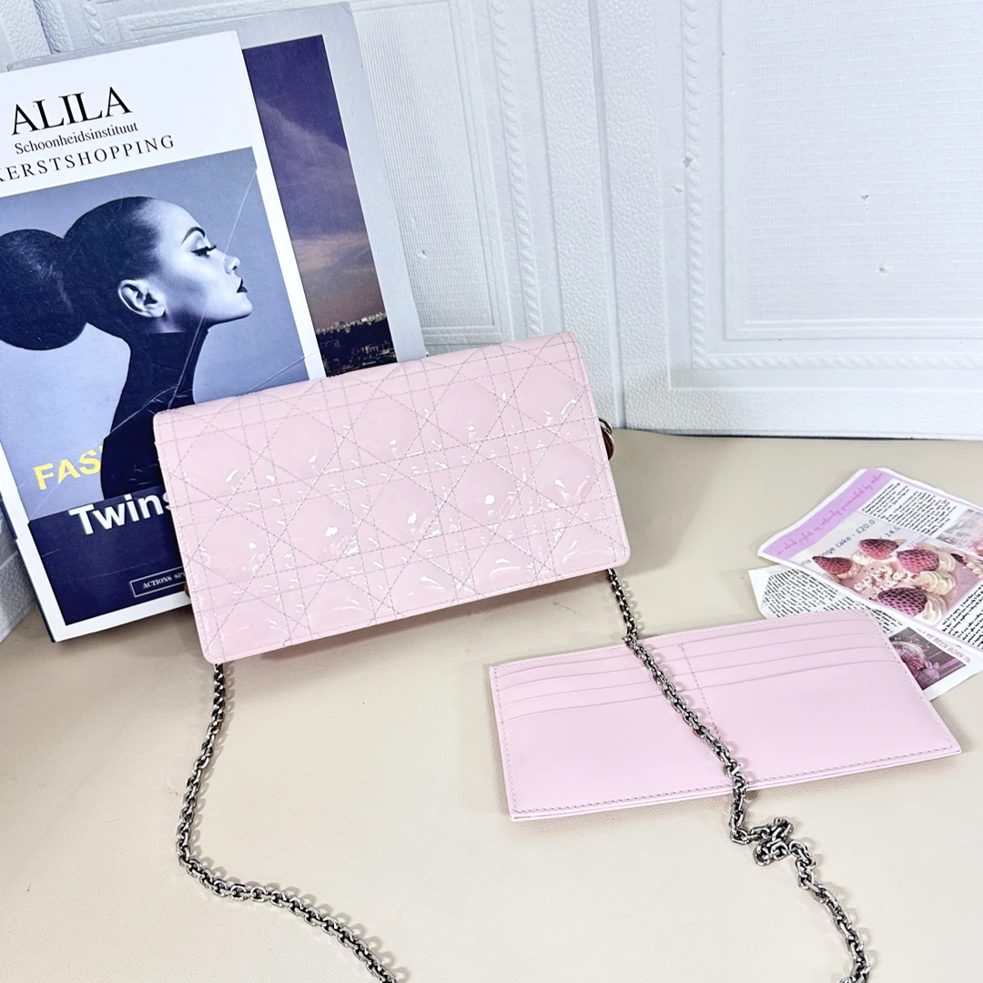 95新 DIOR/迪奥 樱花粉三合一信封链条斜挎包