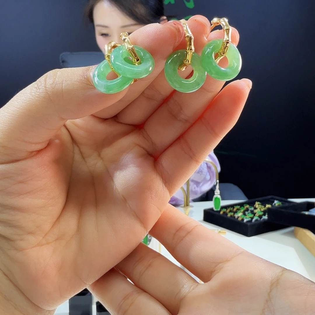 翡翠耳饰银S925镶嵌多样性发货发其一发一对925镶嵌