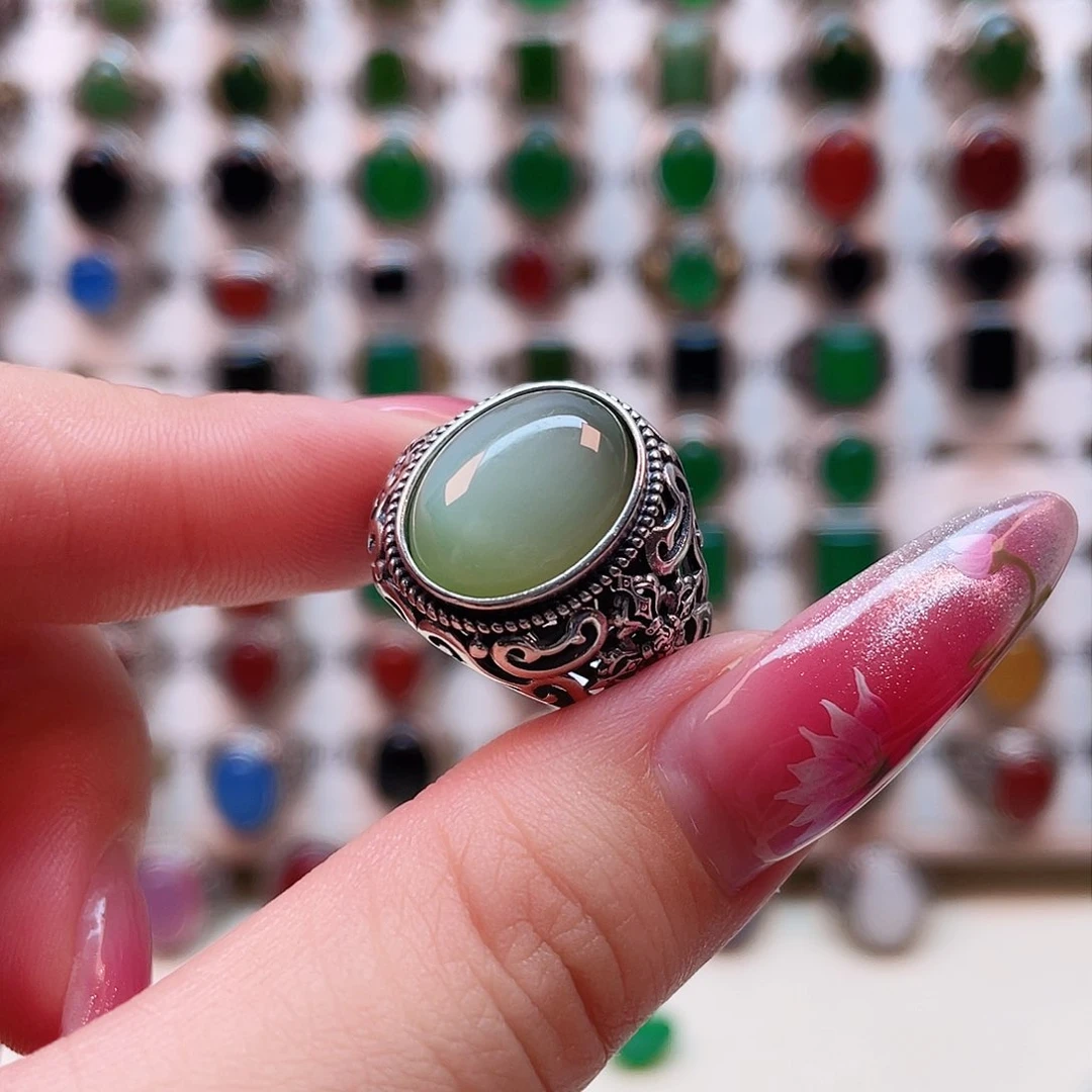 和田玉戒指银S925镶嵌洛****队