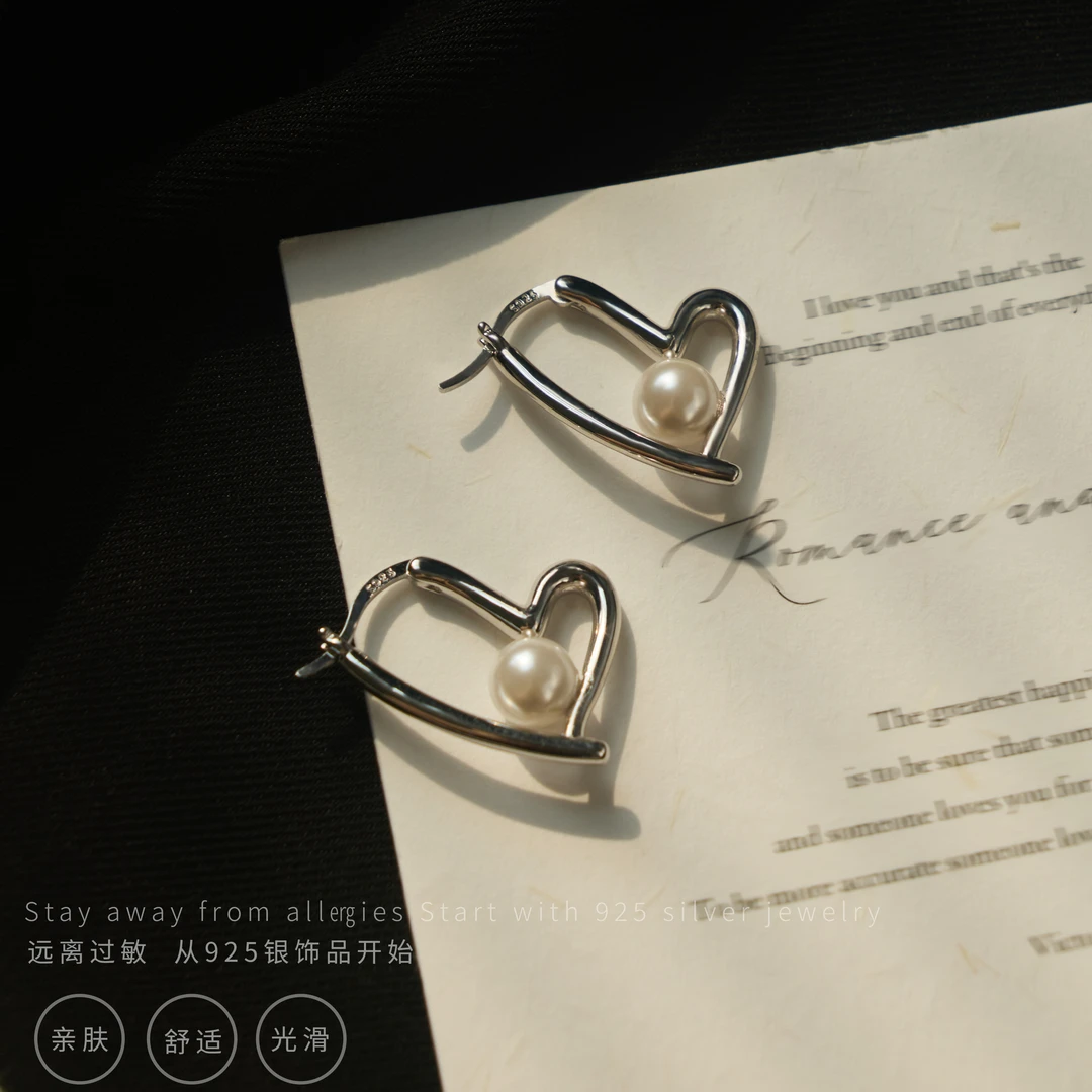 丽沁 925银耳饰 爱心单珠银耳扣甜美酷飒减龄耳环法式ins冷淡风