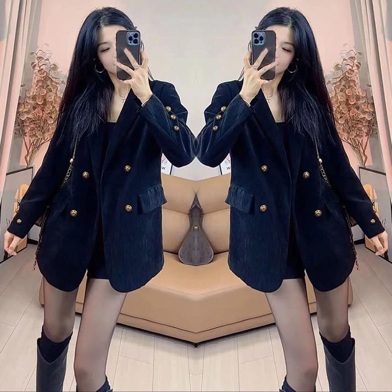 2025雪尼尔西装外套女秋冬新款韩版宽松百搭休闲加棉加厚西服