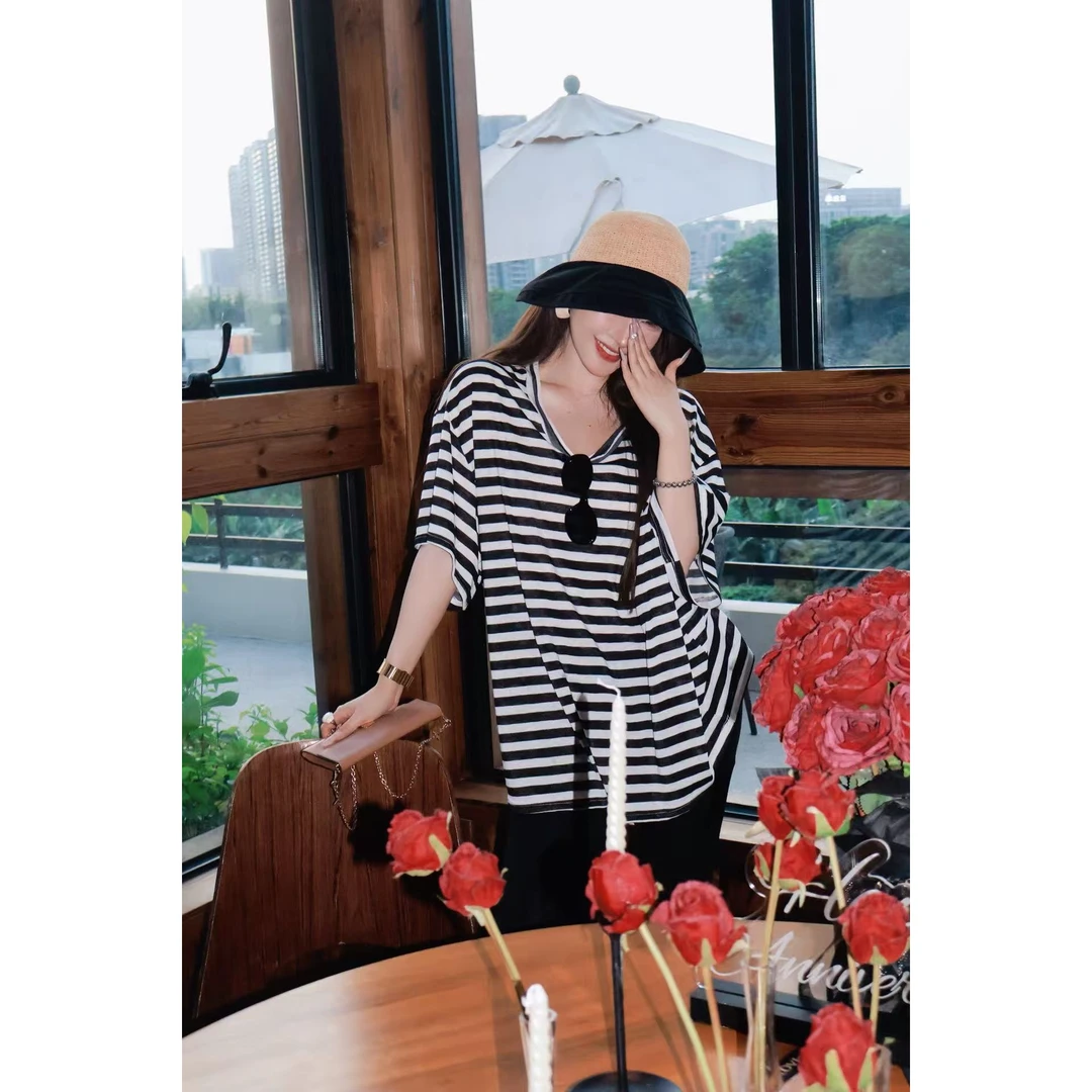 GUIDI GUDI【牛奶】百搭简约条纹短袖T恤 /黄加蓝