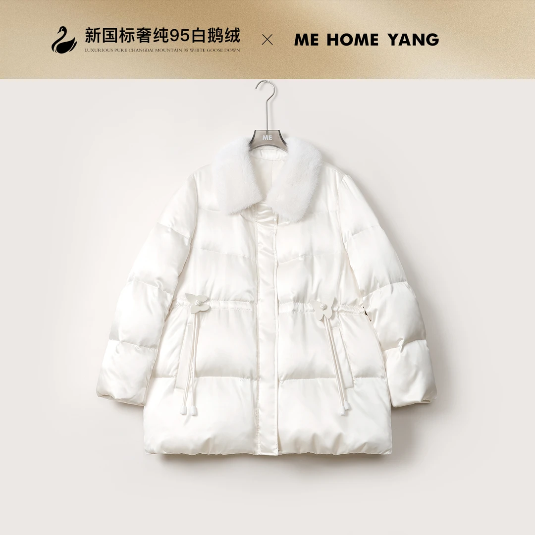 ME【沧海遗珠】桑蚕丝混纺水貂毛领95白鹅绒黑色羽绒服MEQA4056