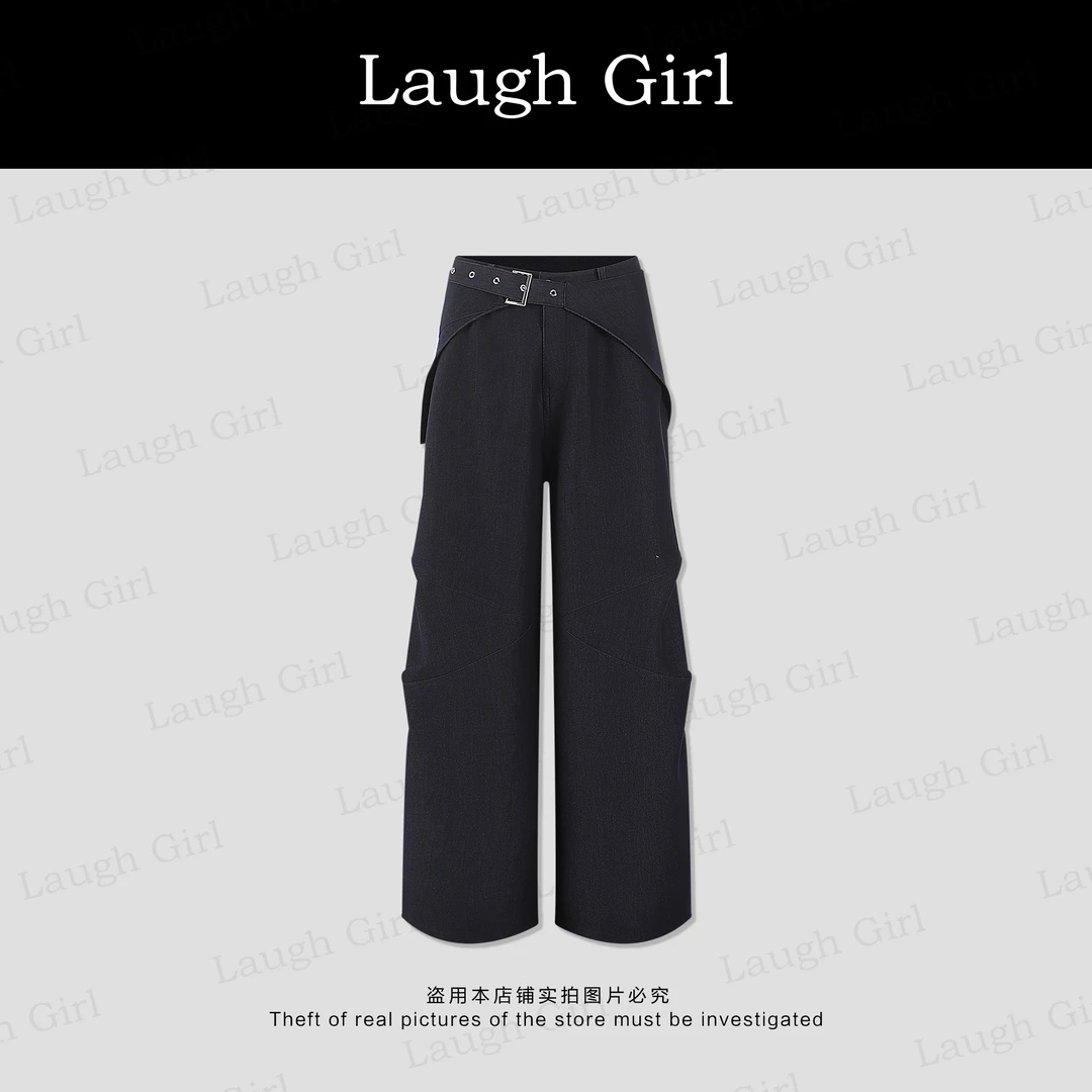 楚楚君 Laugh girl秀场同款【不对称美学】搭片腰扣休闲裤KL53262J