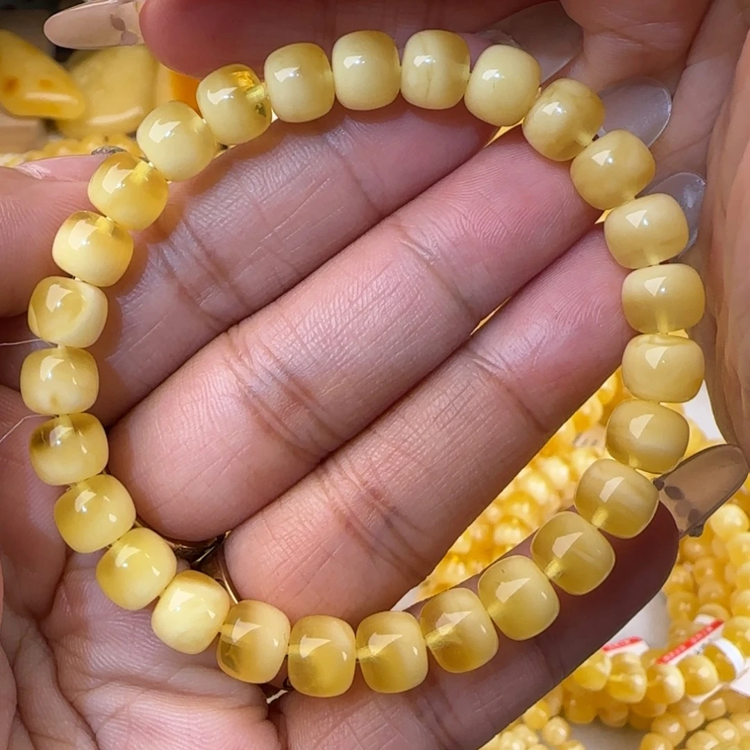 蜜蜡未镶嵌手链金白聚宝盆老型手串