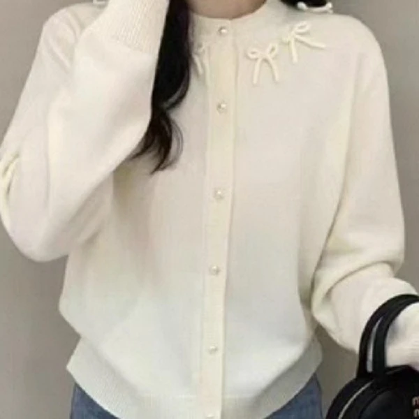 玲姐定制-米白精致软糯圆领针织开衫280100