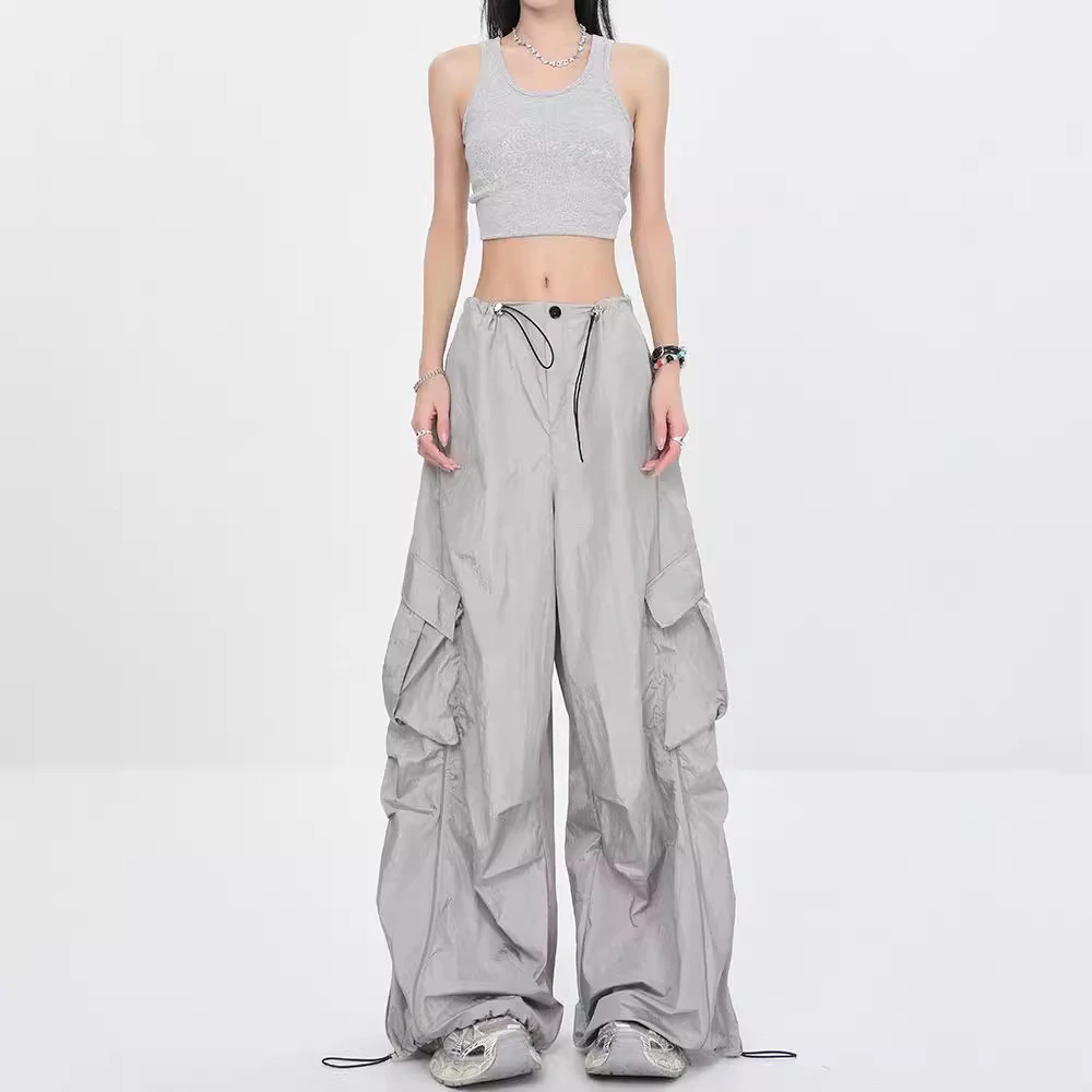 女款新款美式辣妹伞兵白色速干褶皱夏季休闲设计感薄款工装裤女夏