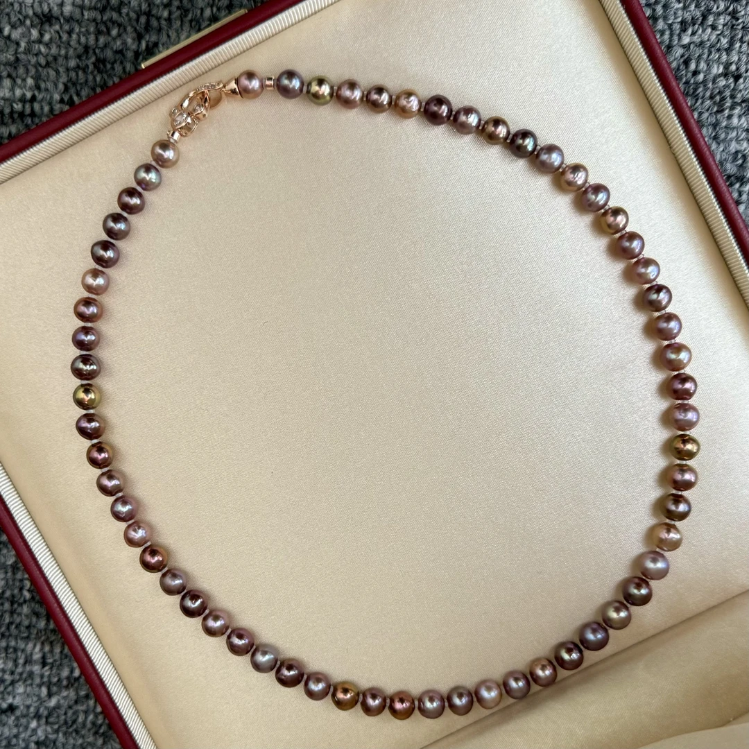 【吟吟甄选】天然珍珠【小龙葵】怪色混彩炫紫6.3-7.3mm项链