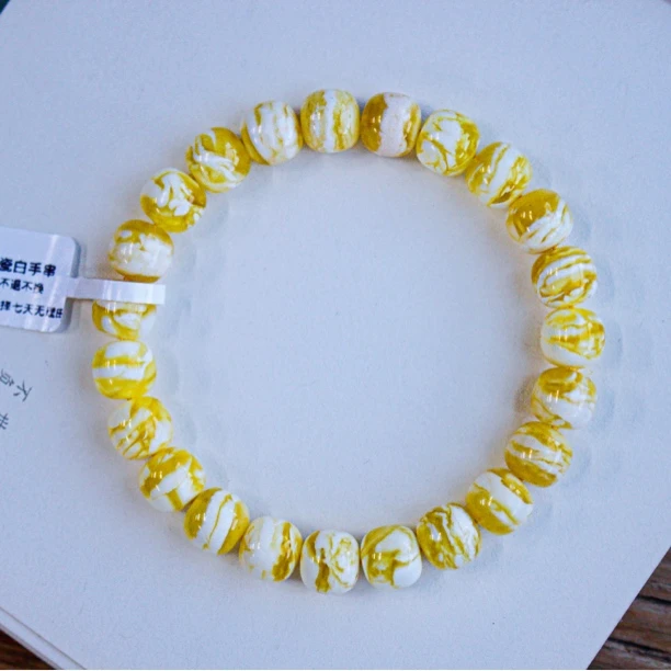 同料9.5m极致金瓷白顺纹虎皮花老型蜜蜡手串11.67克收藏级 千层雪