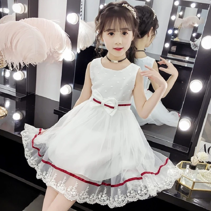 夏季蕾丝白色公主连衣裙六一儿童节幼儿园舞蹈表演服礼服蓬蓬裙子