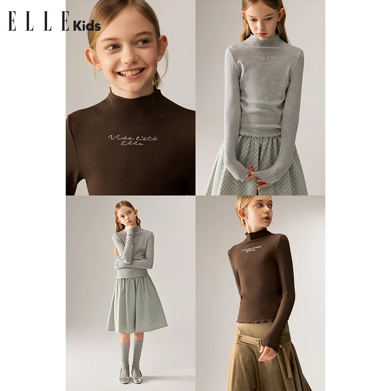 ELLE KIDS半高领密拷木耳百搭边优可丝长袖打底衫修身秋季Q1