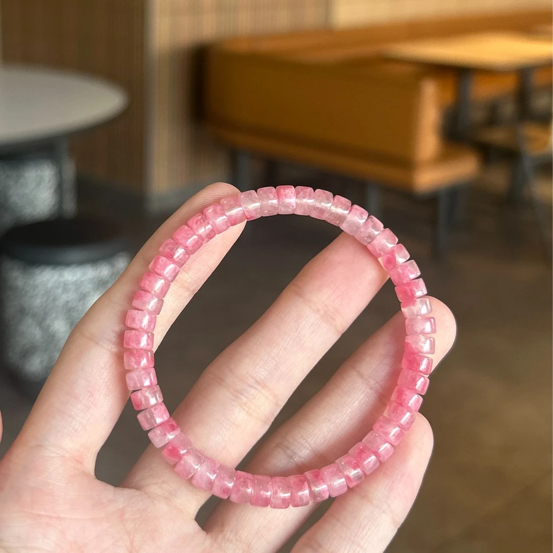 【晶缘聚】天然樱花雨蔷薇辉手串精工直切药片蔷薇粉色系女手链百搭