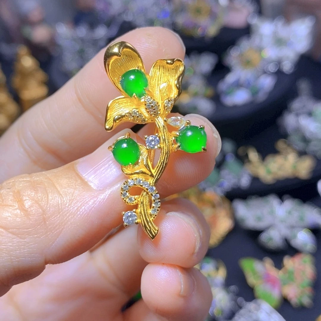 翡翠银S925镶嵌吊坠(不含链)天然翡翠