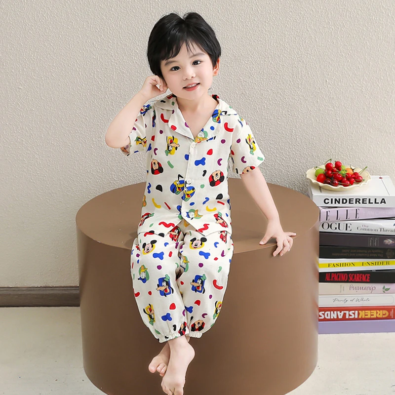 男童睡衣夏季薄款a类纯棉2025新款宝宝纱布男孩空调服儿童家居服