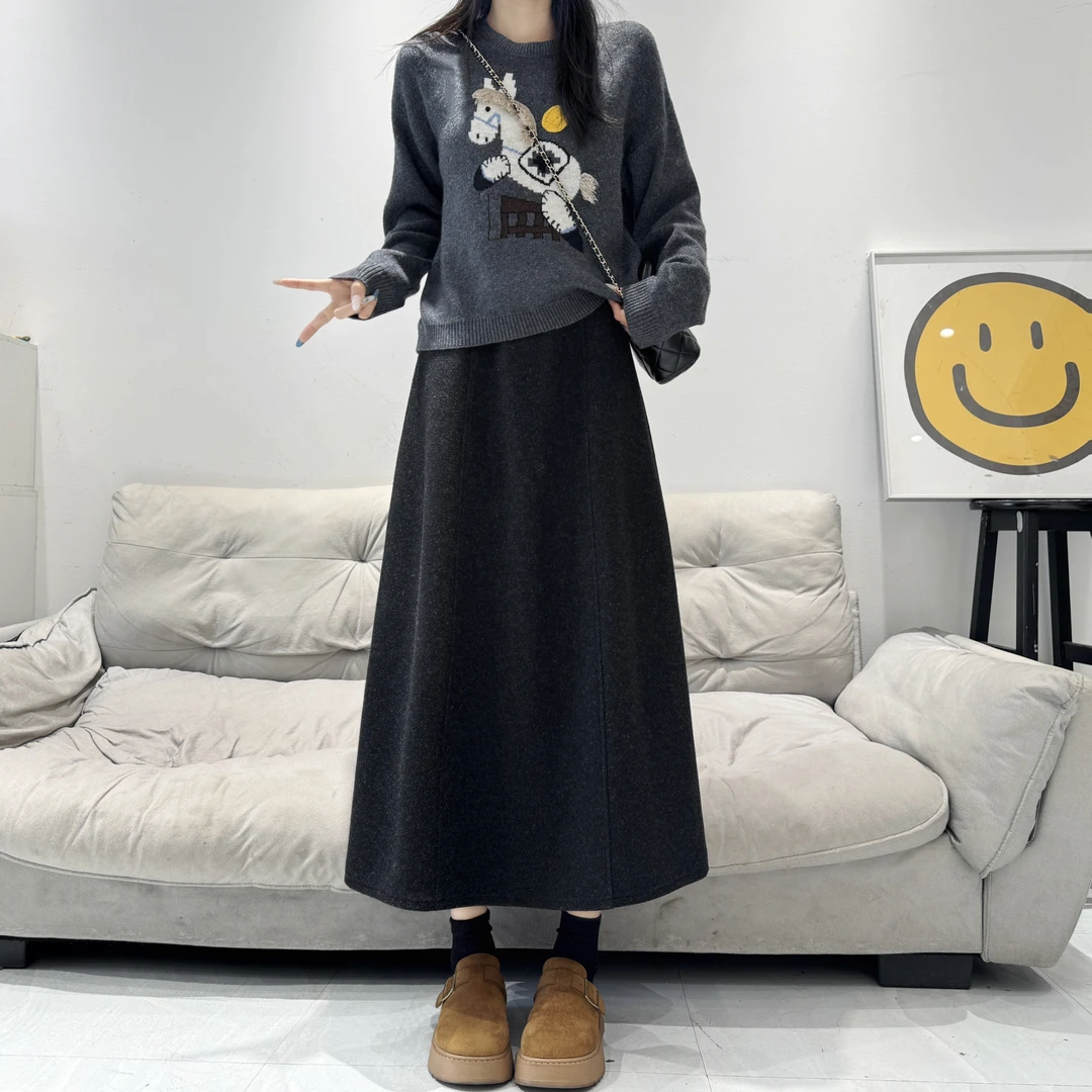 【大美丽定制】2025冬季新品 设计款6片拼接平腰显瘦醋酸羊毛半身裙