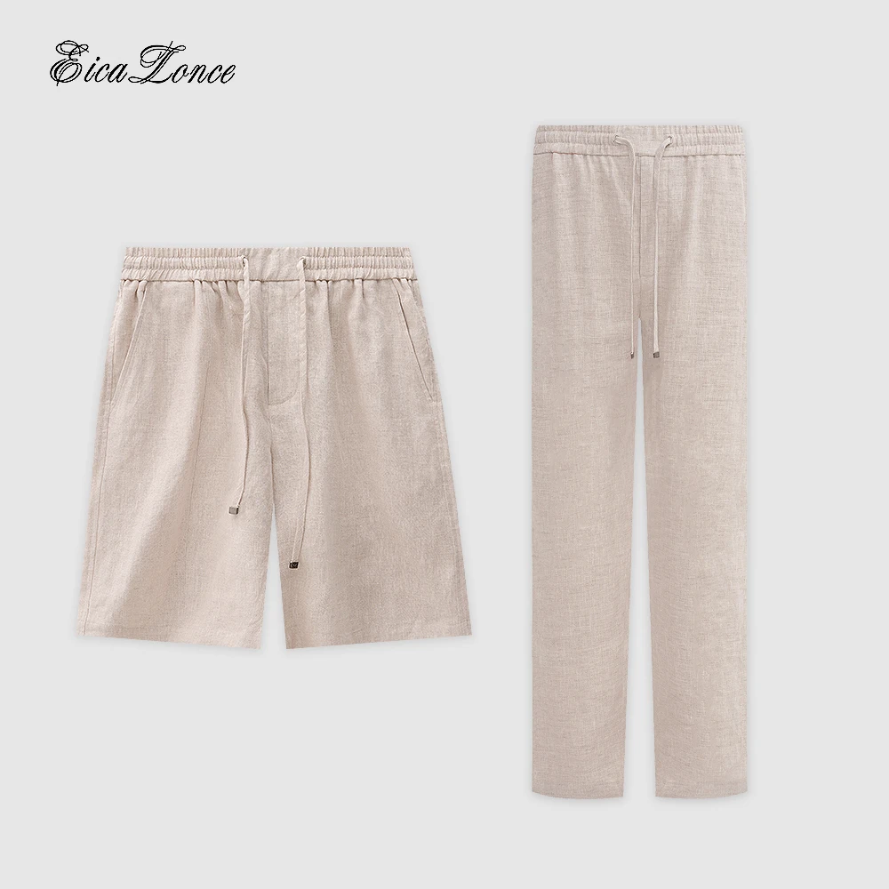 意卡伦萨25夏季男士100%亚麻休闲百搭长裤/亚麻短裤KM12222/12276