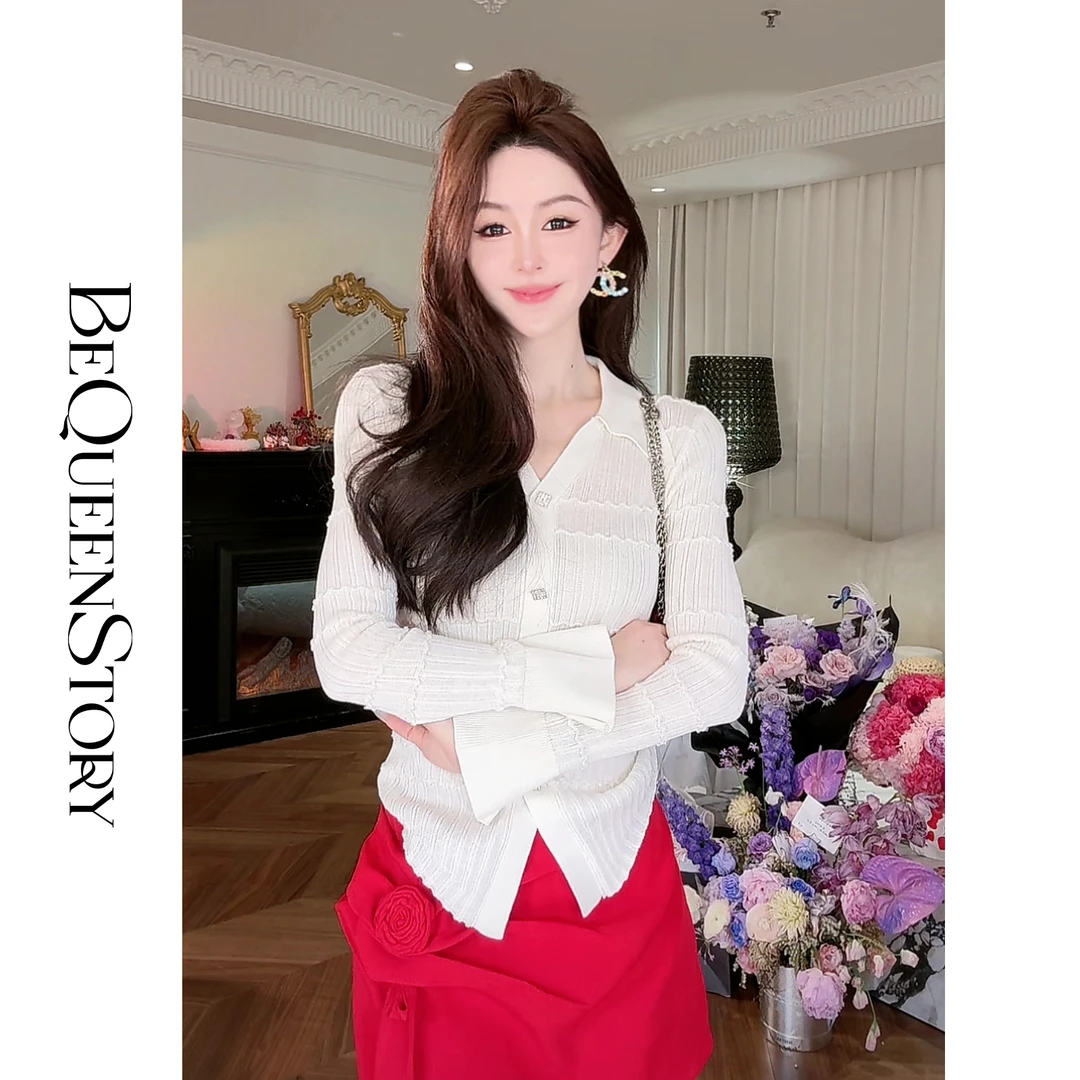 余潇潇【自在春日】2025新品干爽苎麻纤维坑条花边V领针织衫