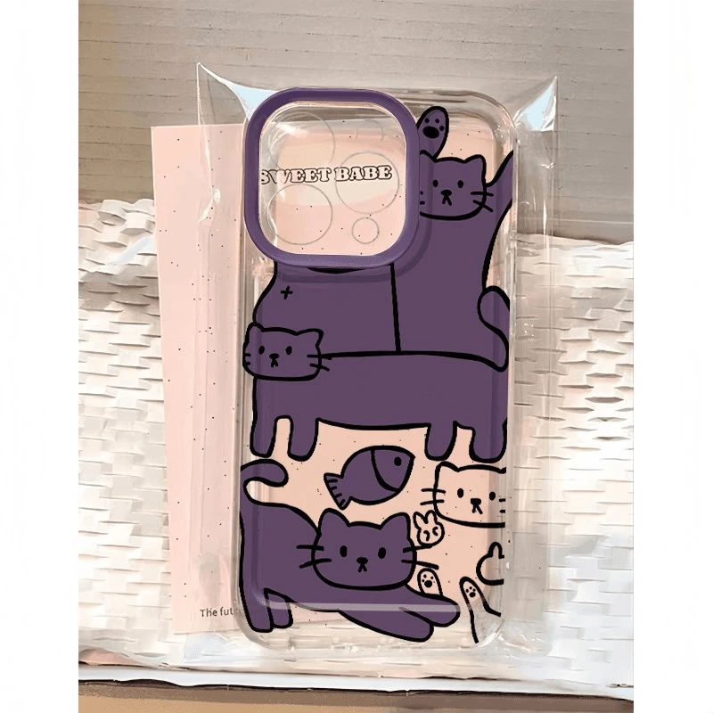 紫色猫咪太空壳适用苹果16promax华为荣耀vivo小米oppo手机壳