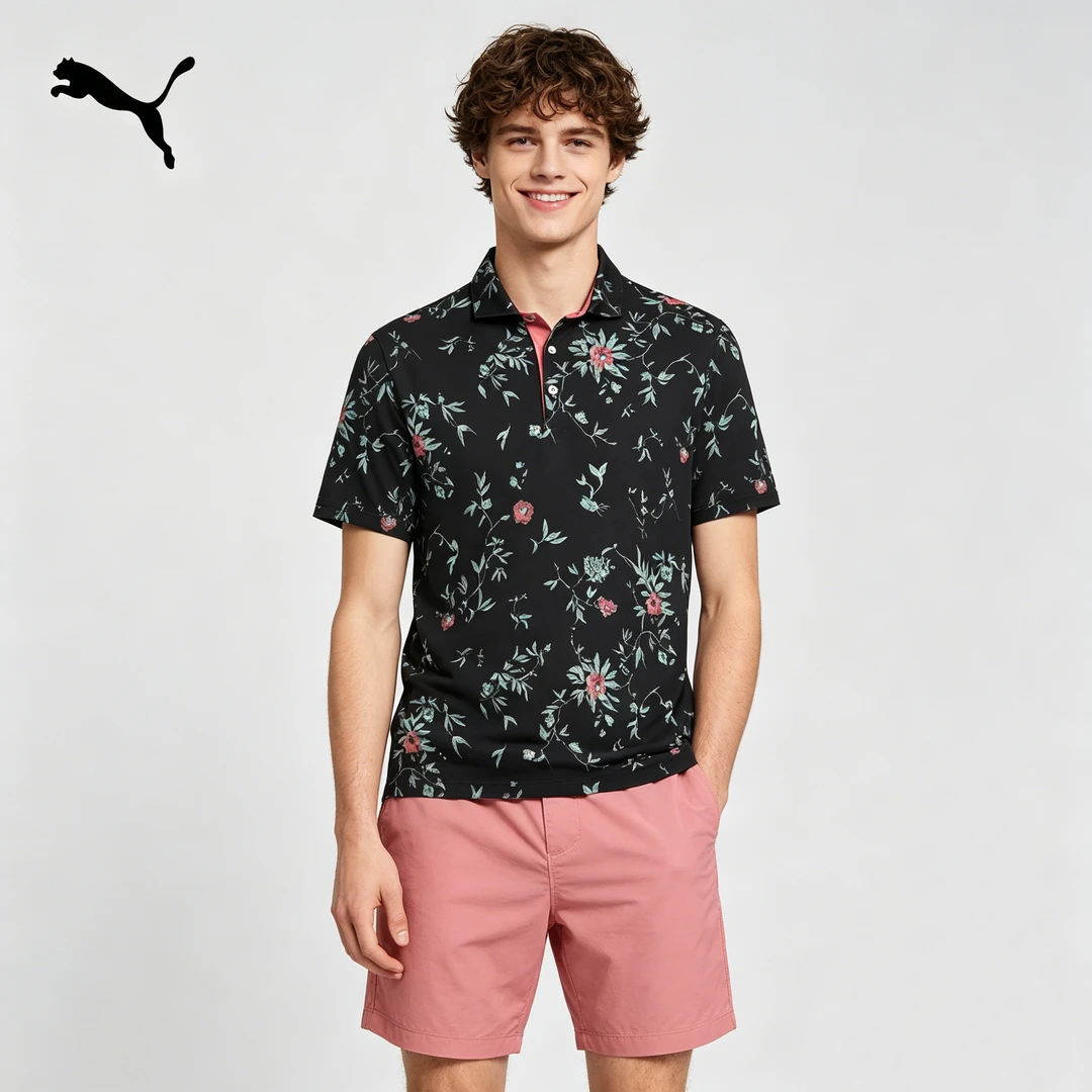 PUMA/彪马POLO衫男士款T恤潮花卉印花透气速干高尔夫运动短袖 P03