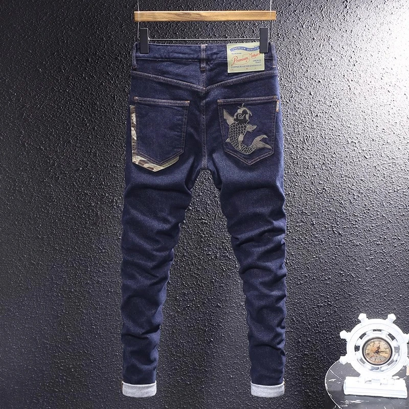 GS男士欧美高街时尚牛仔裤男款春夏季2025新款小脚修身潮流裤子